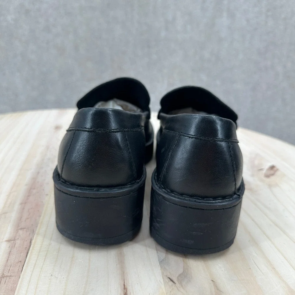Born Carrera Penny Loafers Womens 9 Black Leather Chunky Lug Sole Shoes